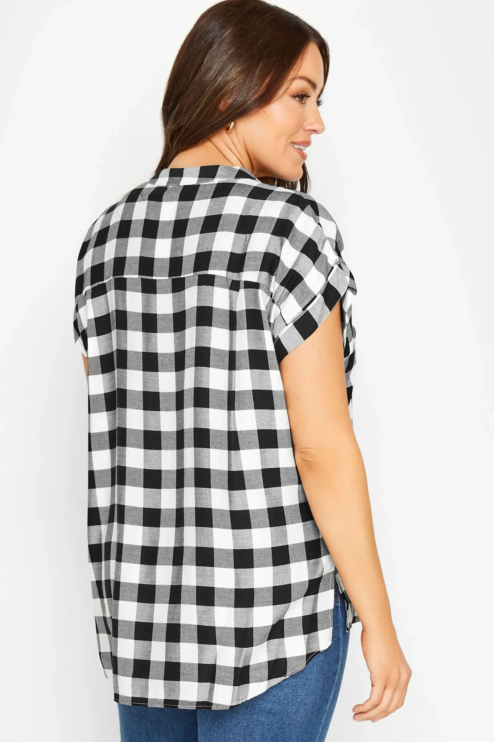 M&Co Womens Black Check Print Shirt>Women Short Sleeve Tops