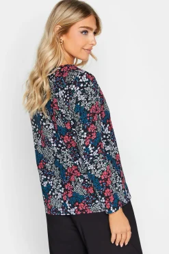 M&Co Womens Black Ditsy Print Notch Neck Cotton T-Shirt><noscript><img width=