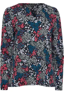 M&Co Womens Black Ditsy Print Notch Neck Cotton T-Shirt><noscript><img width=