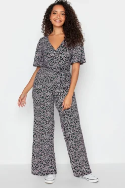 M&Co Womens Black Ditsy Print Wrap Wide Leg Jumpsuit>Women Maxi Dresses