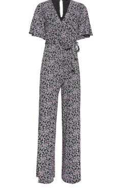 M&Co Womens Black Ditsy Print Wrap Wide Leg Jumpsuit><noscript><img width=