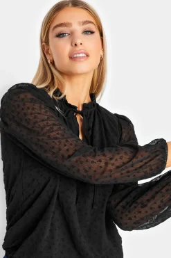 M&Co Womens Black Dobby Tie Neck Blouse><noscript><img width=