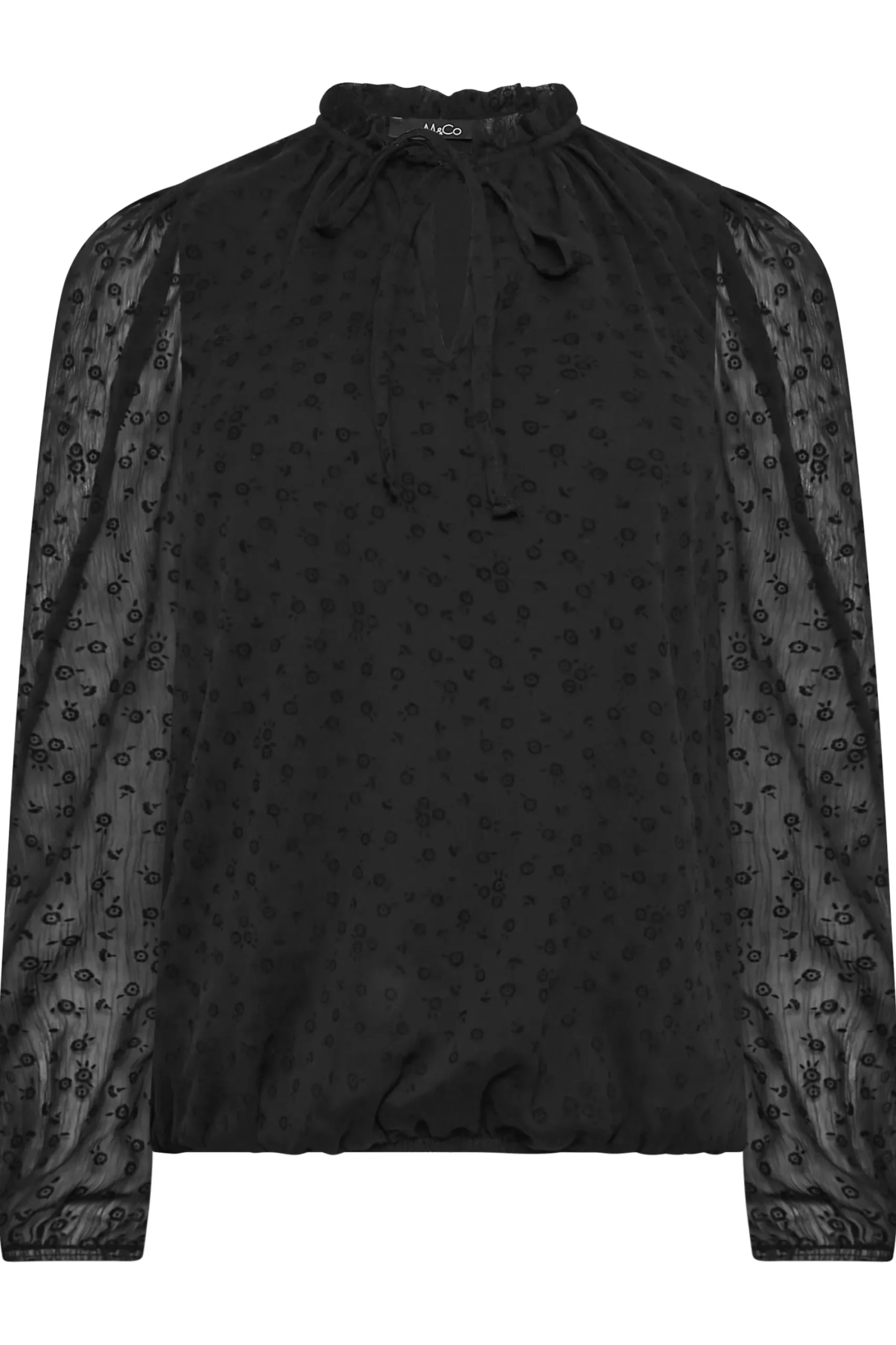 M&Co Womens Black Dobby Tie Neck Blouse>Women Long Sleeve Tops
