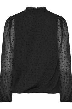 M&Co Womens Black Dobby Tie Neck Blouse><noscript><img width=