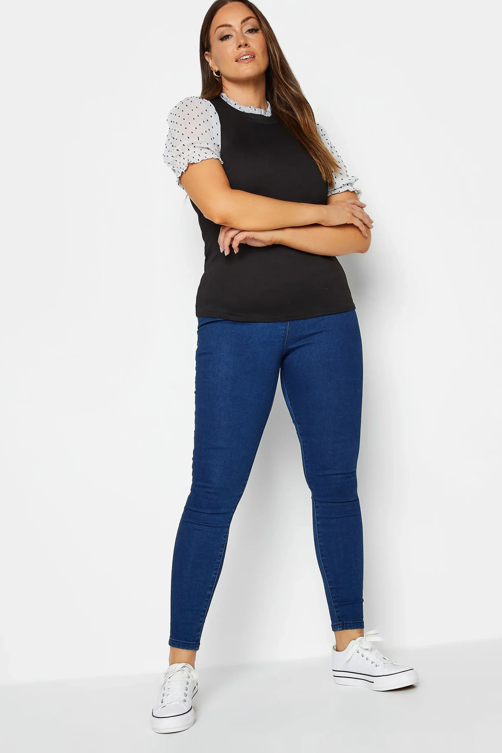 M&Co Womens Black Dobby Sleeve Contrast Blouse>Women Short Sleeve Tops