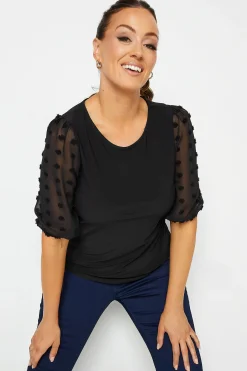M&Co Womens Black Dobby Sleeve Blouse>Women Short Sleeve Tops