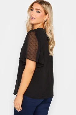 M&Co Womens Black Dobby Angel Sleeve Blouse><noscript><img width=