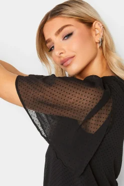 M&Co Womens Black Dobby Angel Sleeve Blouse><noscript><img width=