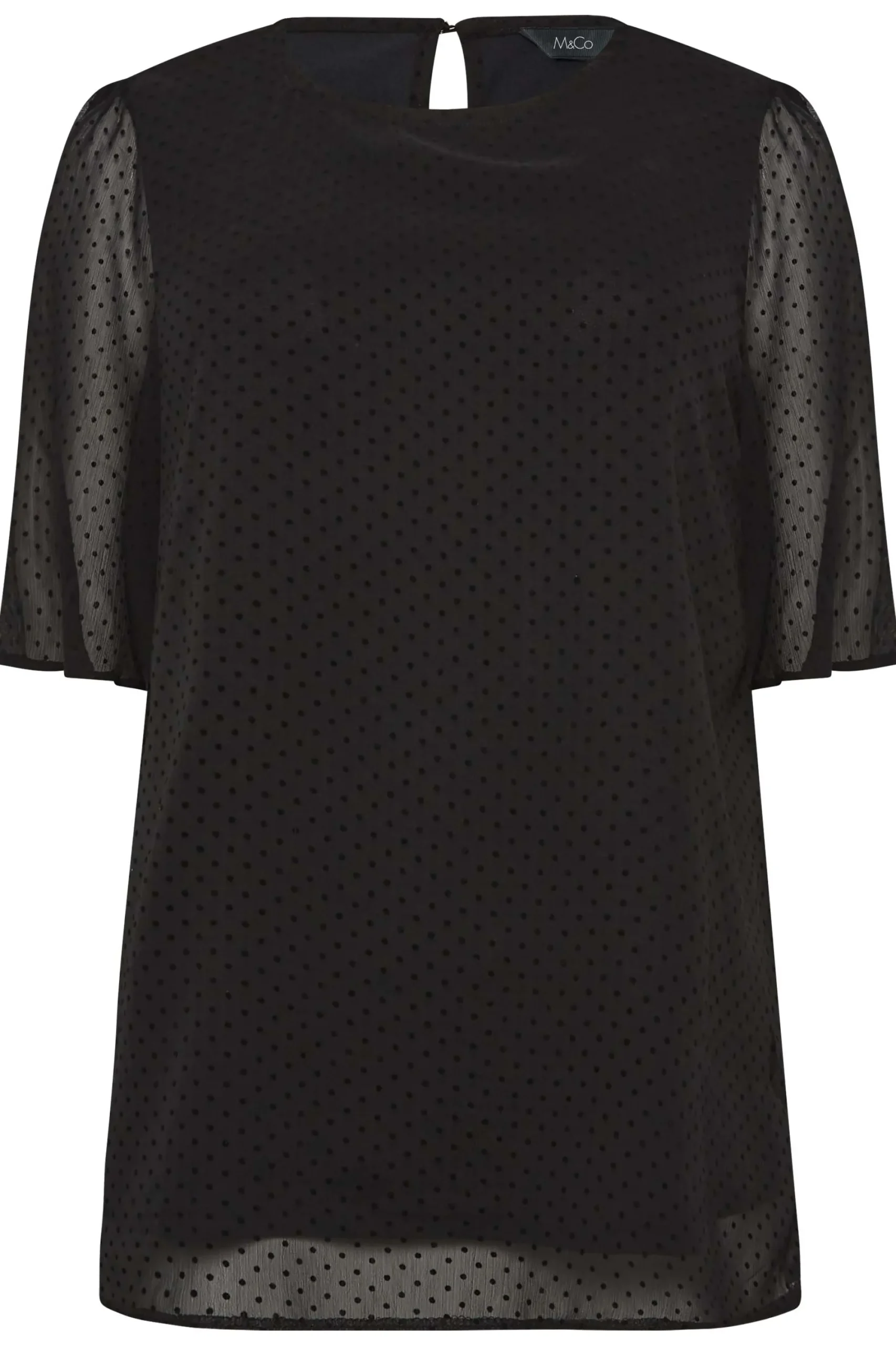 M&Co Womens Black Dobby Angel Sleeve Blouse>Women Short Sleeve Tops