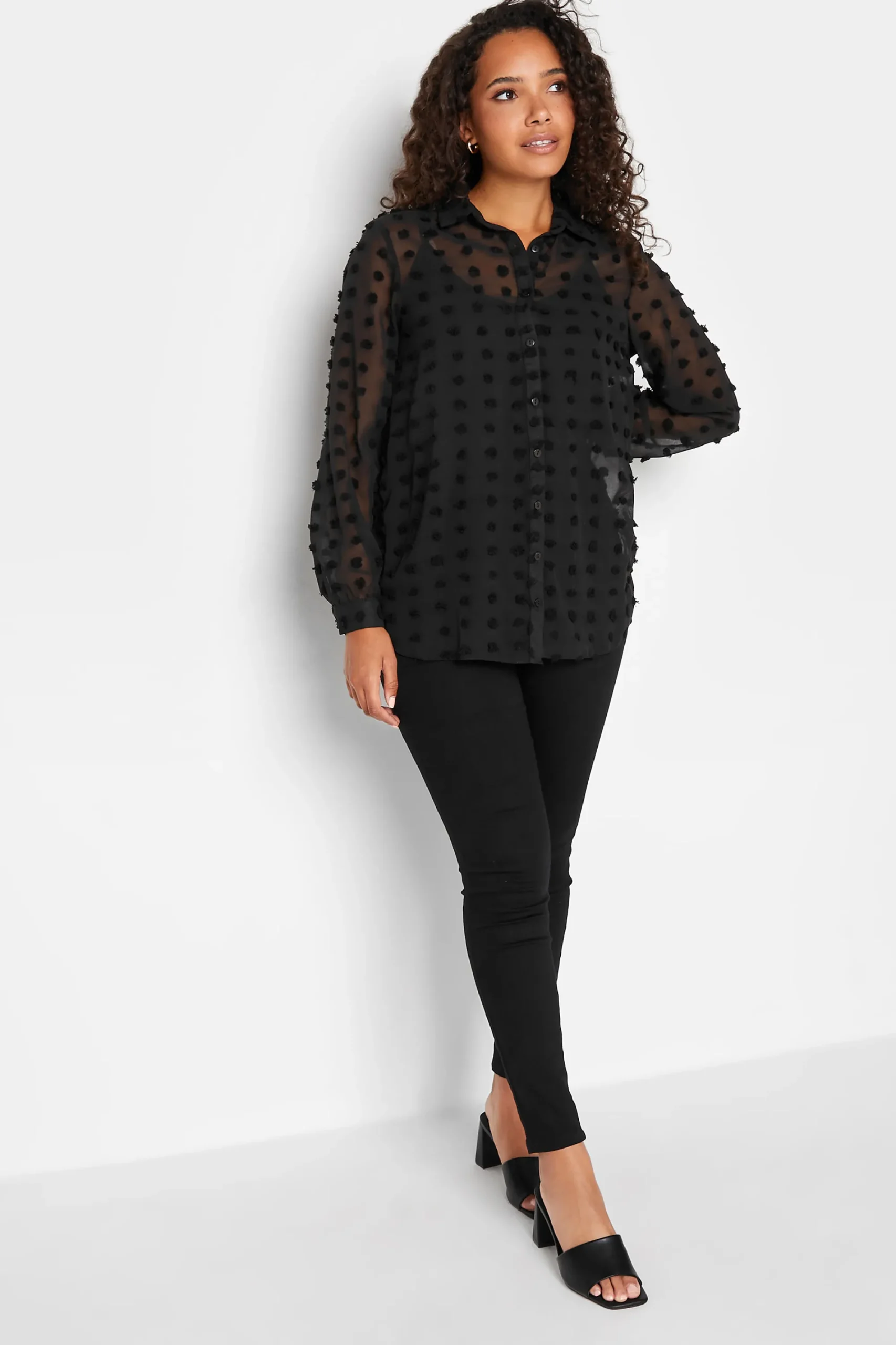 M&Co Womens Black Dobby Spot Shirt>Women Shirts