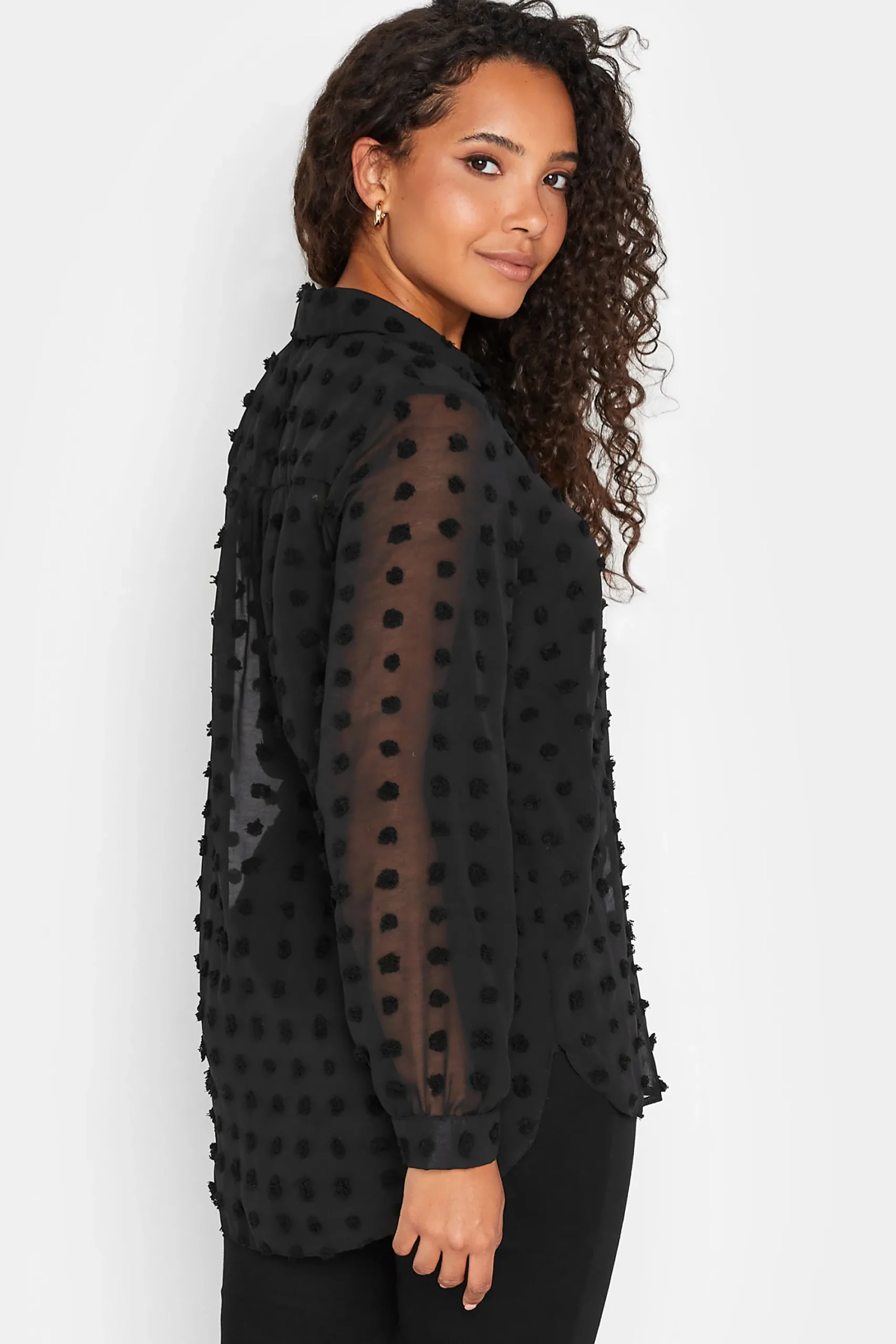 M&Co Womens Black Dobby Spot Shirt>Women Shirts
