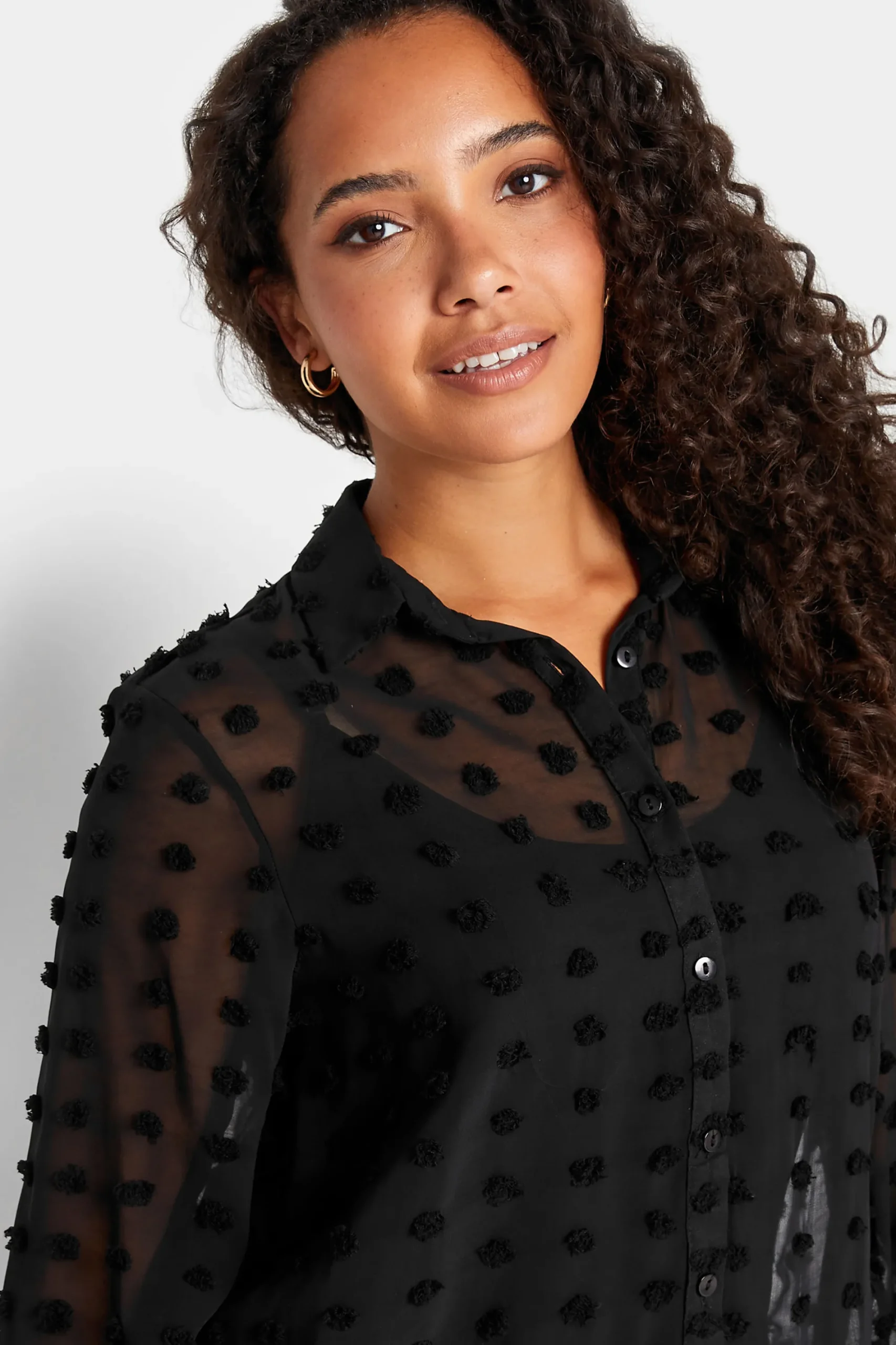 M&Co Womens Black Dobby Spot Shirt>Women Shirts