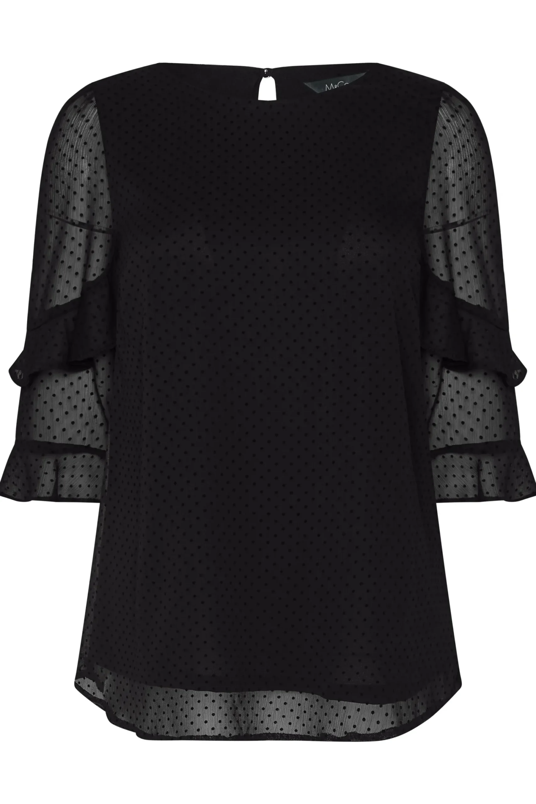 M&Co Womens Black Dobby Double Frill Sleeve Top>Women Short Sleeve Tops