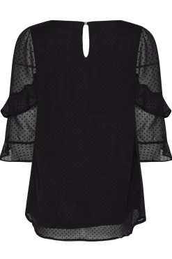 M&Co Womens Black Dobby Double Frill Sleeve Top><noscript><img width=