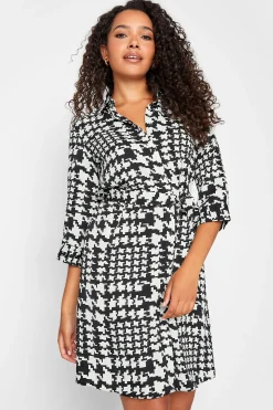 M&Co Womens Black Dogtooth Tunic Dress Shirt>Women Shirt Dresses