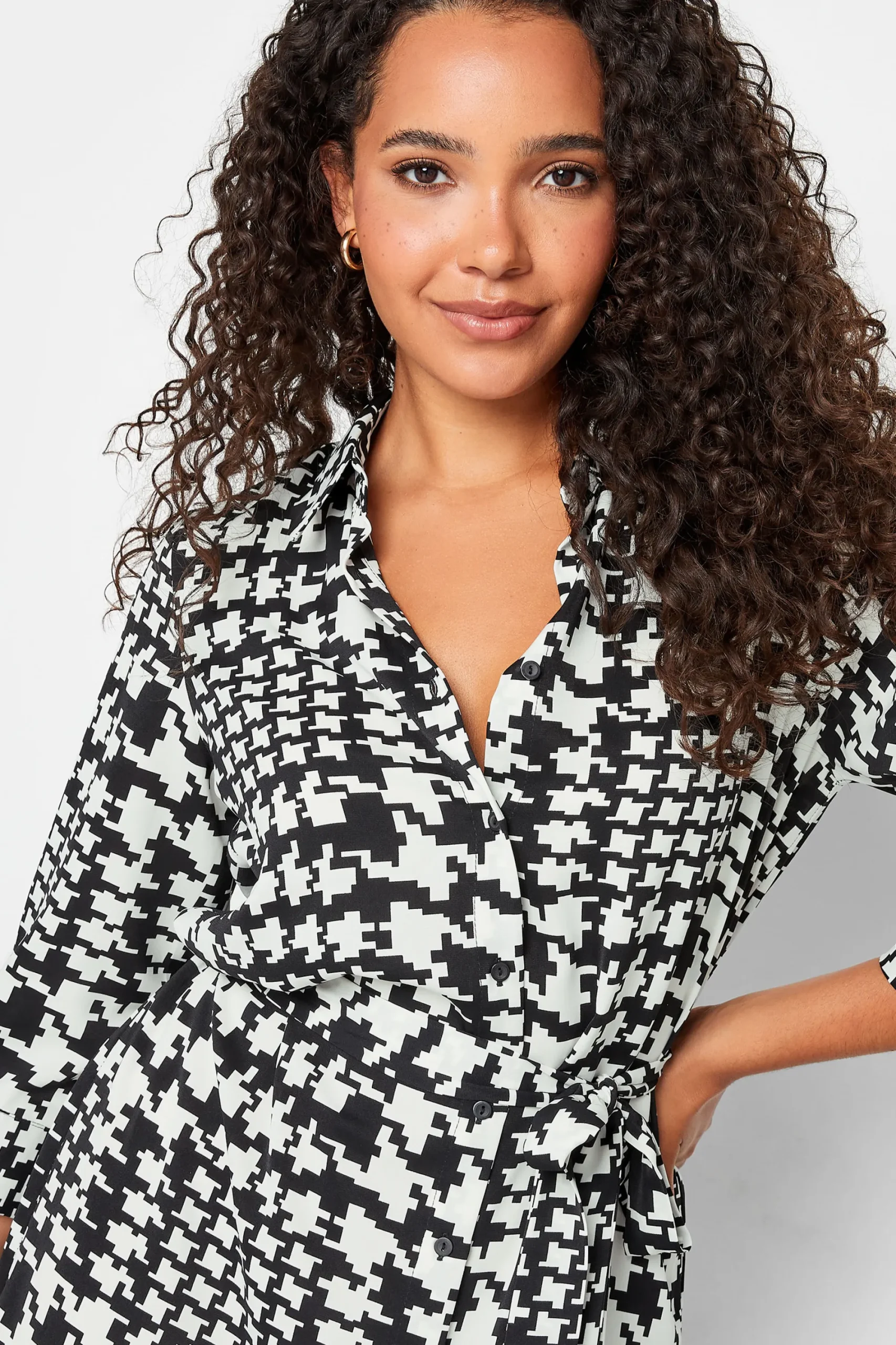 M&Co Womens Black Dogtooth Tunic Dress Shirt>Women Shirt Dresses