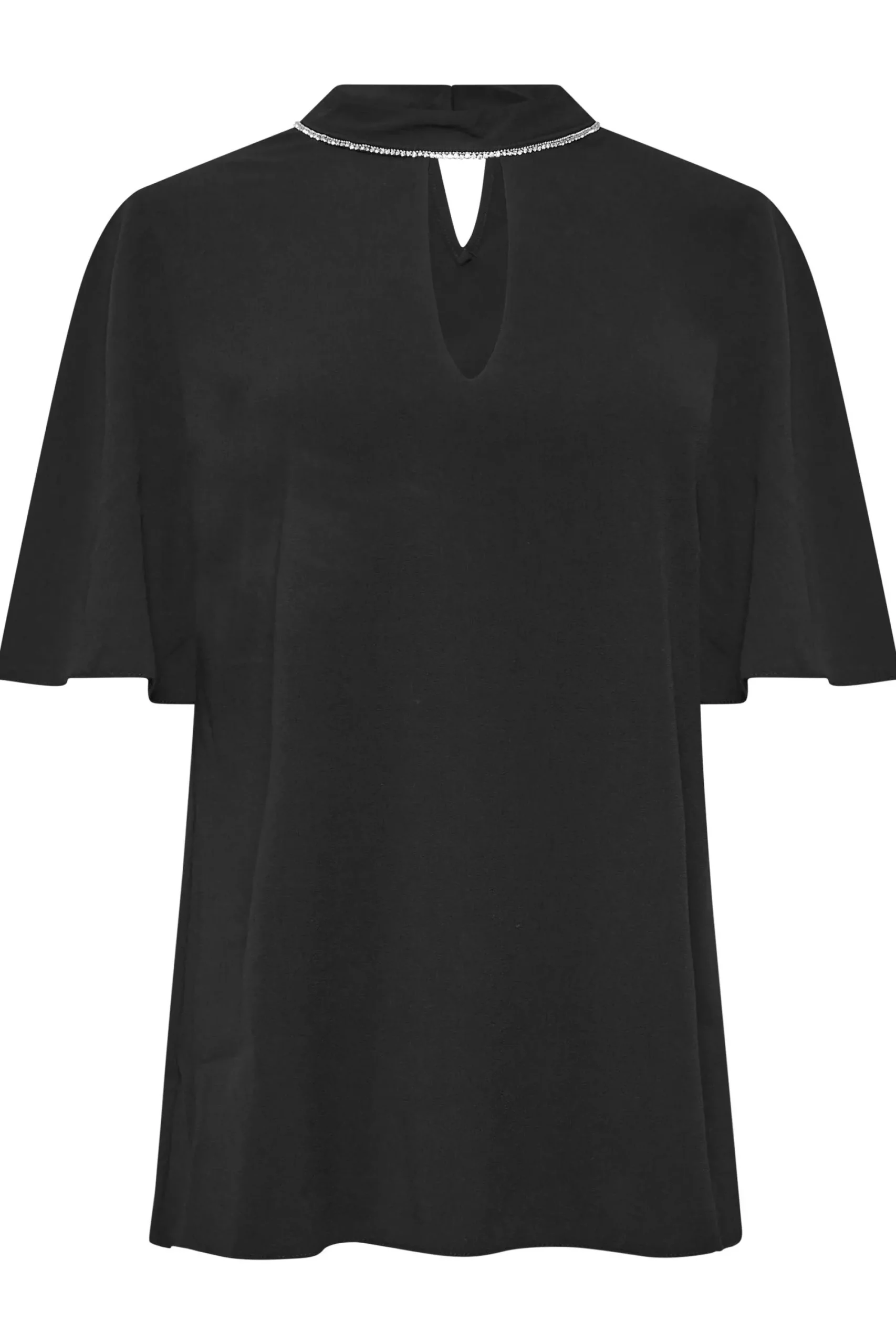 M&Co Womens Black Embellished Neck Keyhole Blouse>Women Short Sleeve Tops
