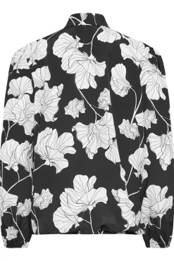 M&Co Womens Black Floral Print Tie Neck Bubble Hem Blouse><noscript><img width=