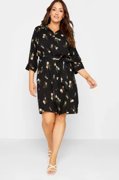 M&Co Womens Black Floral Tie Tunic Shirt>Women Shirt Dresses