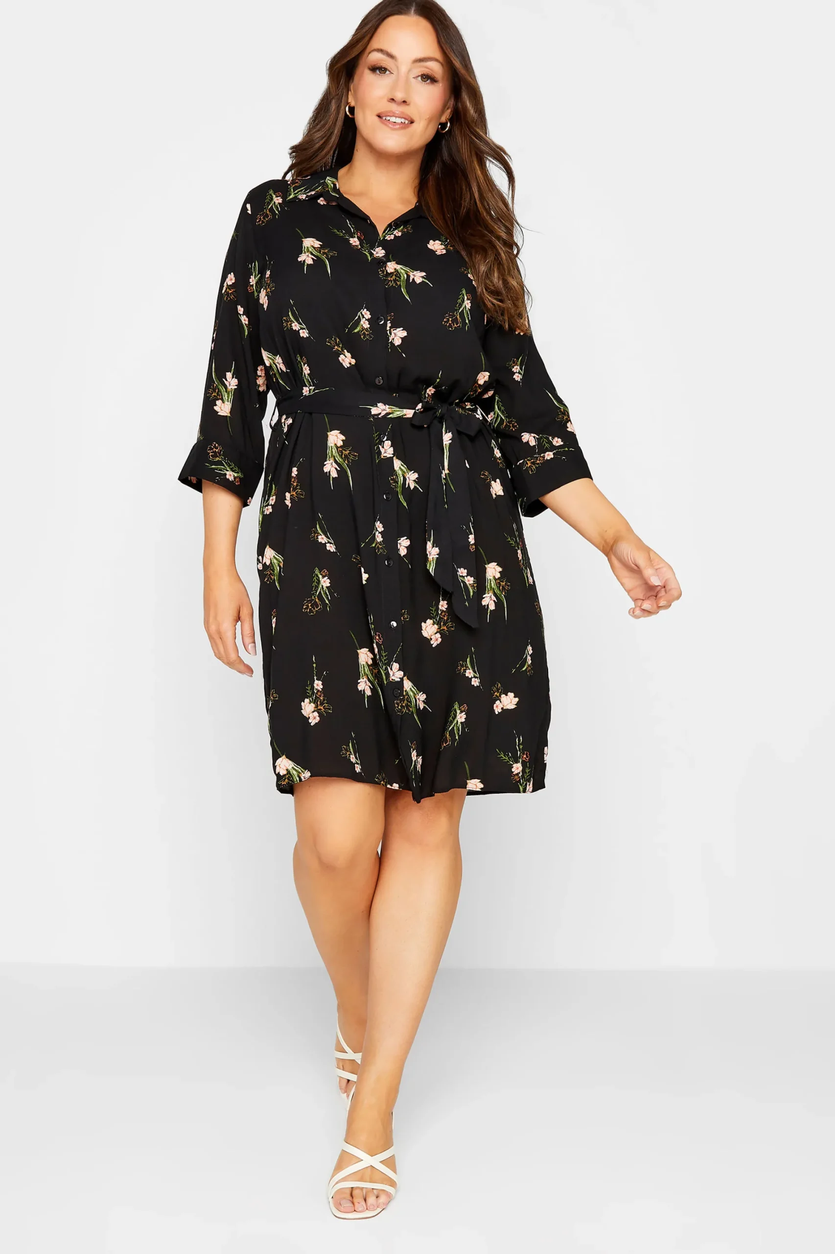 M&Co Womens Black Floral Tie Tunic Shirt>Women Shirt Dresses