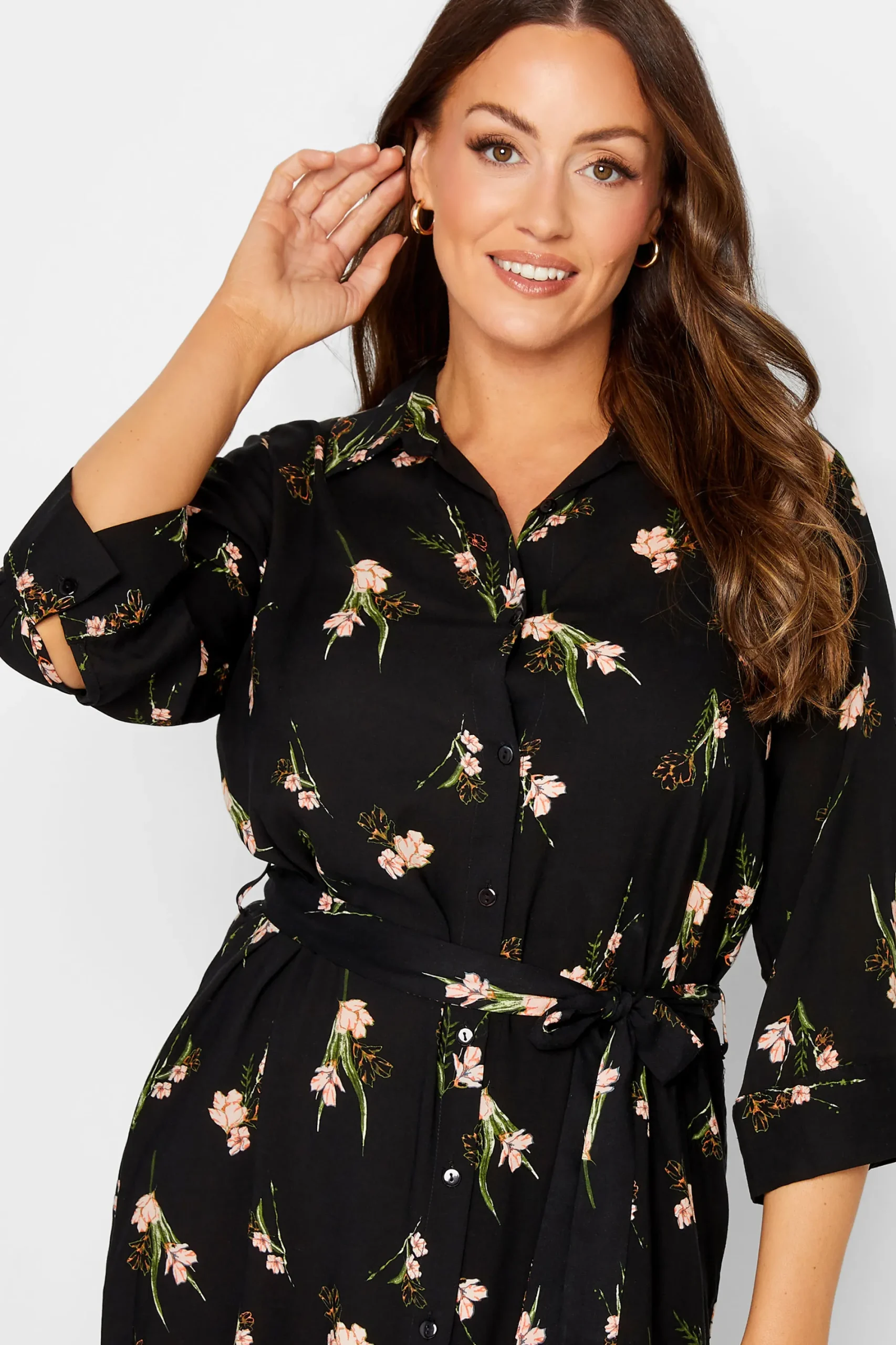 M&Co Womens Black Floral Tie Tunic Shirt>Women Shirt Dresses
