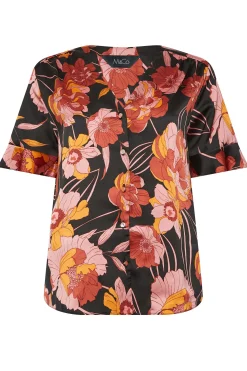 M&Co Womens Black Floral Print Frill Sleeve Blouse><noscript><img width=