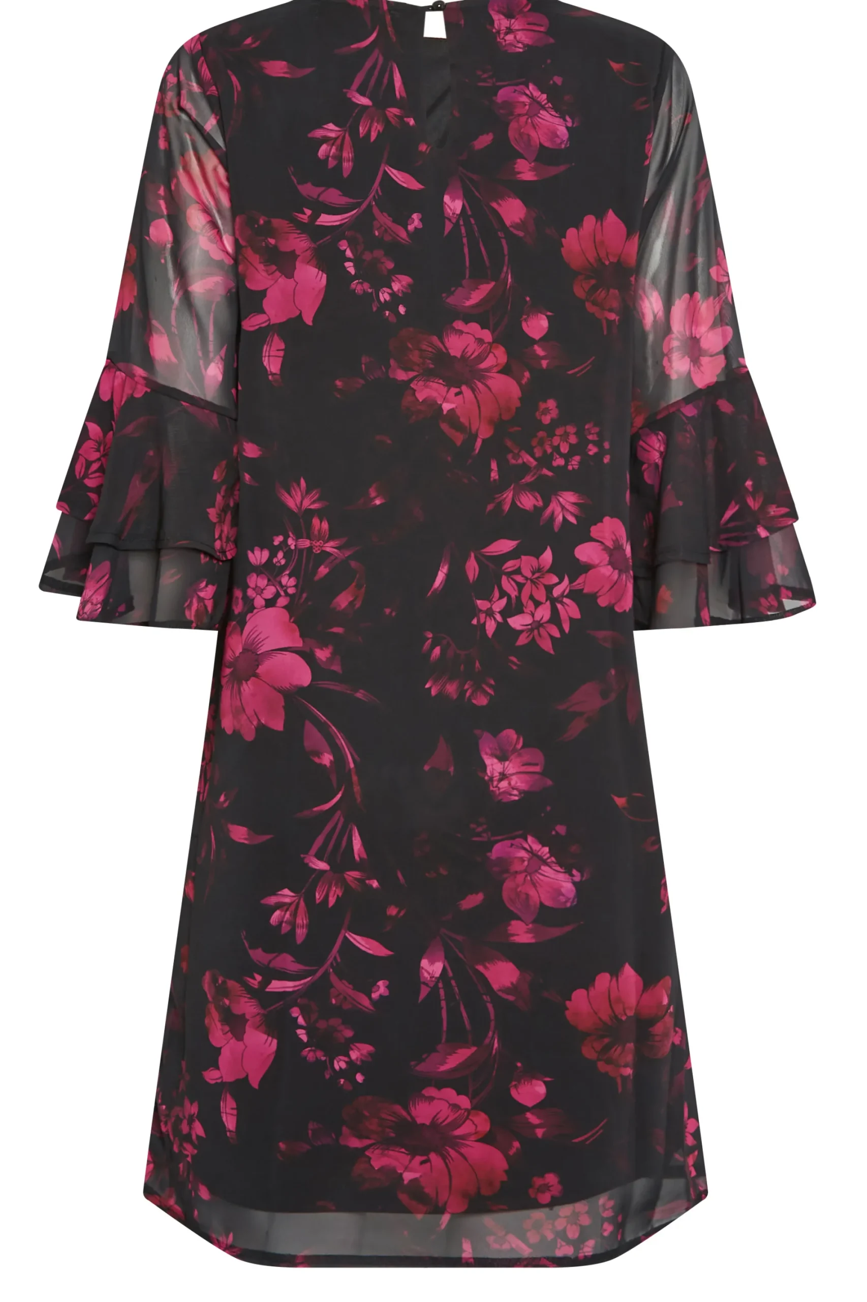 M&Co Womens Black Floral Print Flute Sleeve Shift Dress>Women Midi Dresses