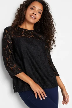 M&Co Womens Black Floral Lace Blouse>Women Blouses