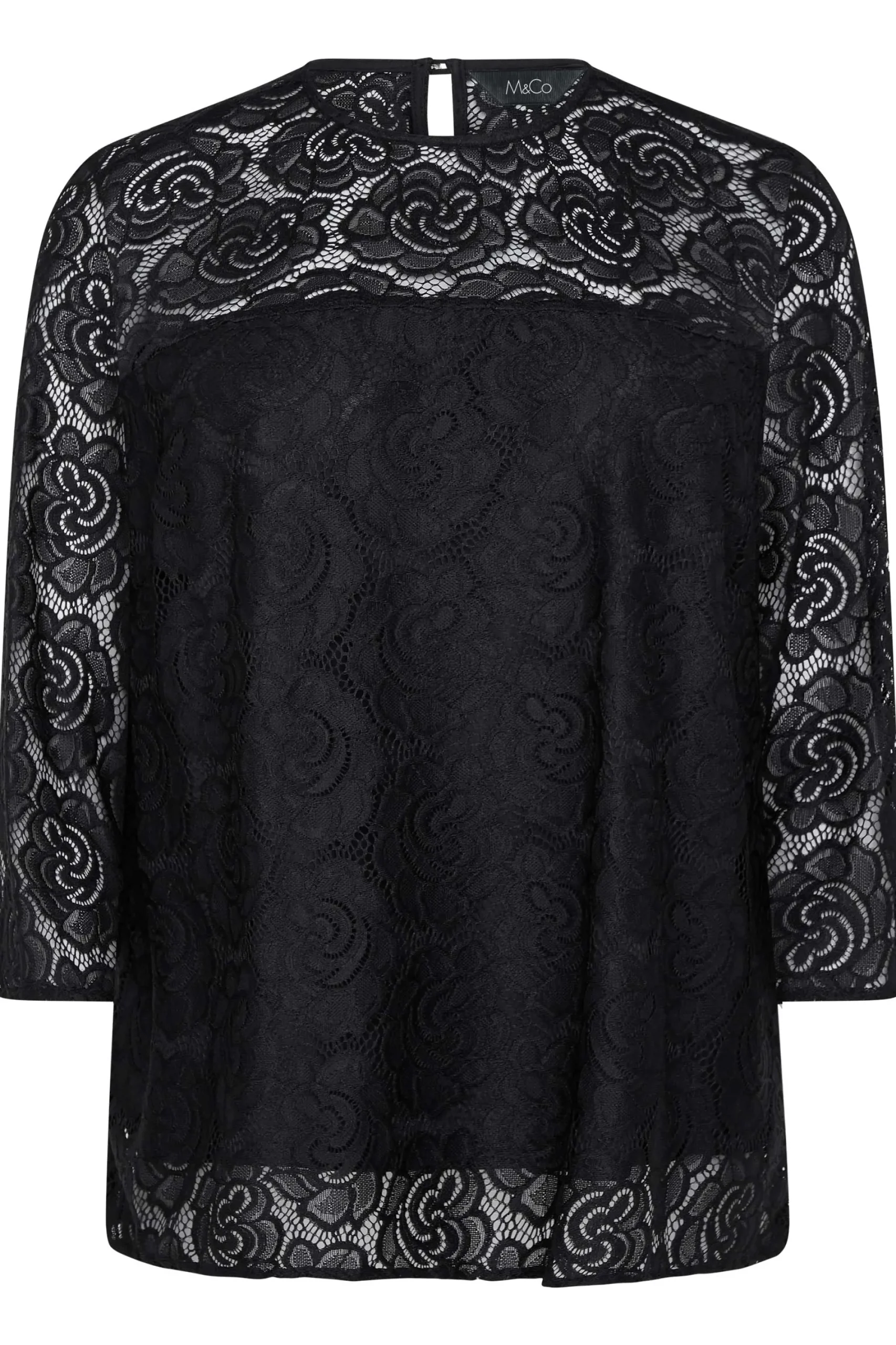 M&Co Womens Black Floral Lace Blouse>Women Blouses