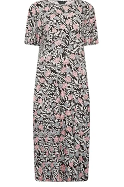 M&Co Womens Black Floral Print Angel Sleeve Split Hem Dress><noscript><img width=