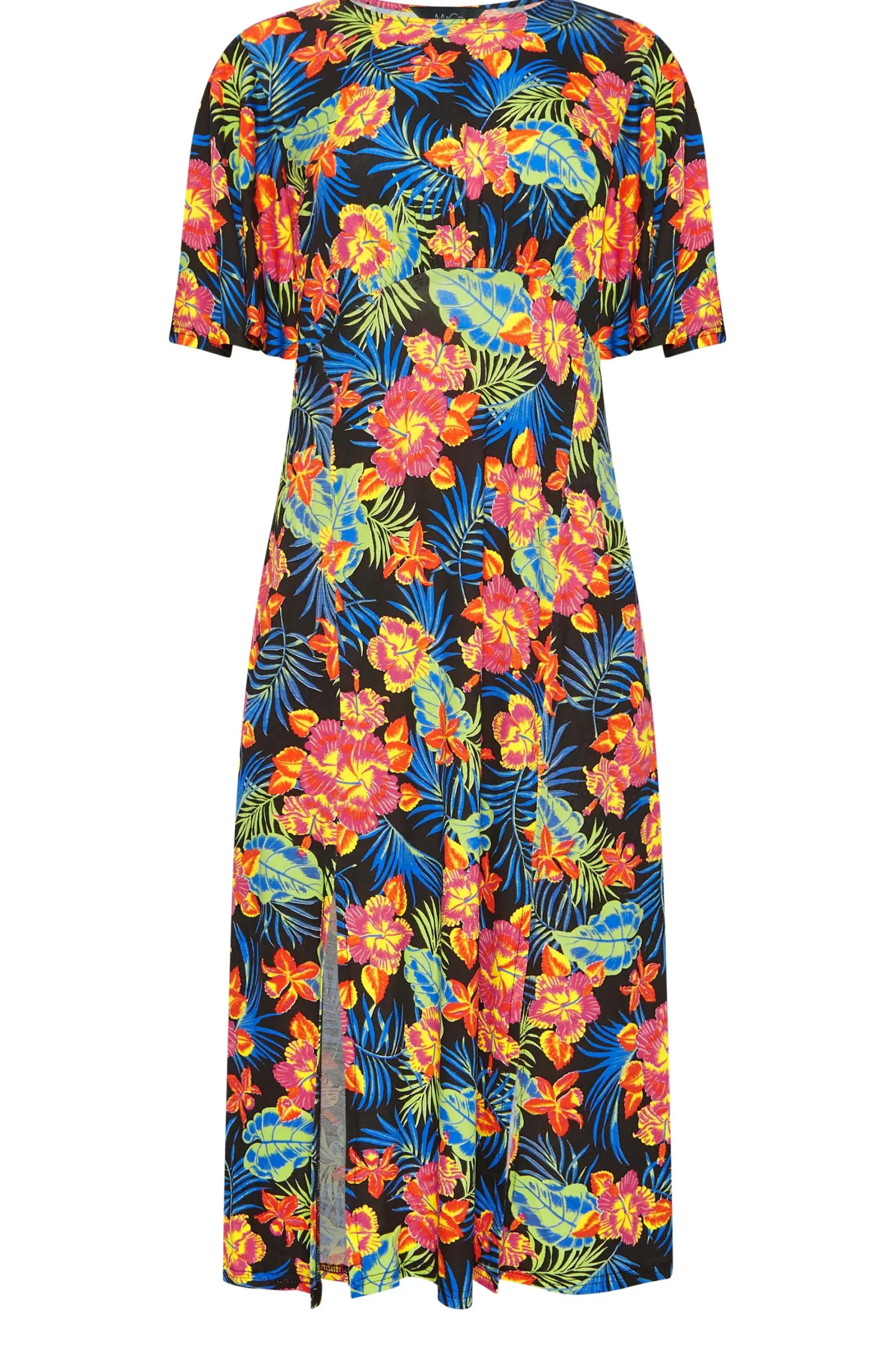 M&Co Womens Black Floral Print Angel Sleeve Split Hem Midi Dress>Women Midi Dresses