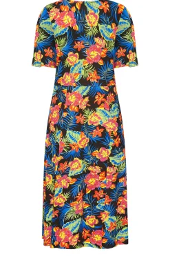 M&Co Womens Black Floral Print Angel Sleeve Split Hem Midi Dress><noscript><img width=