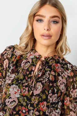 M&Co Womens Black Floral Print High Neck Blouse><noscript><img width=