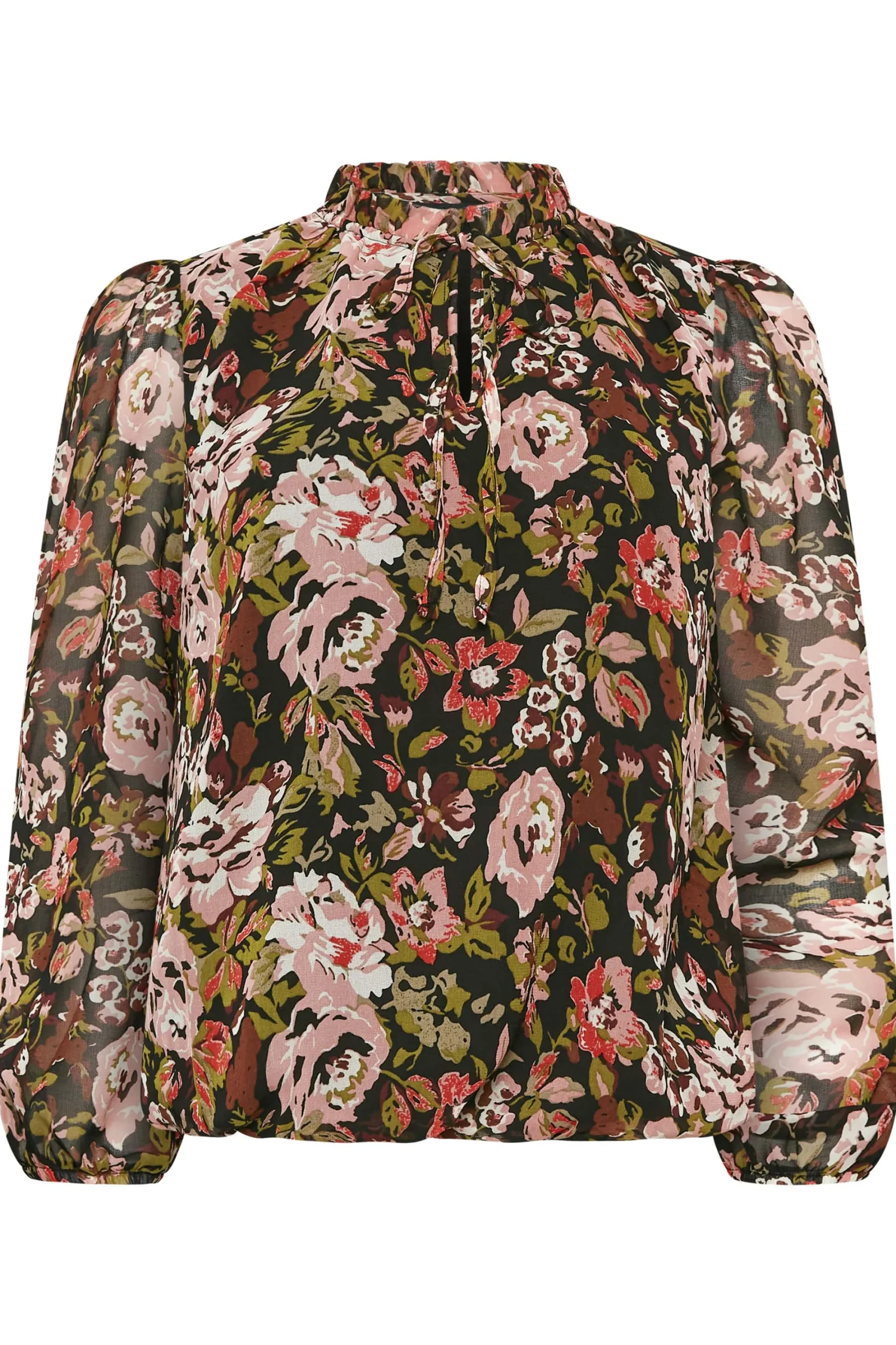 M&Co Womens Black Floral Print High Neck Blouse>Women Blouses