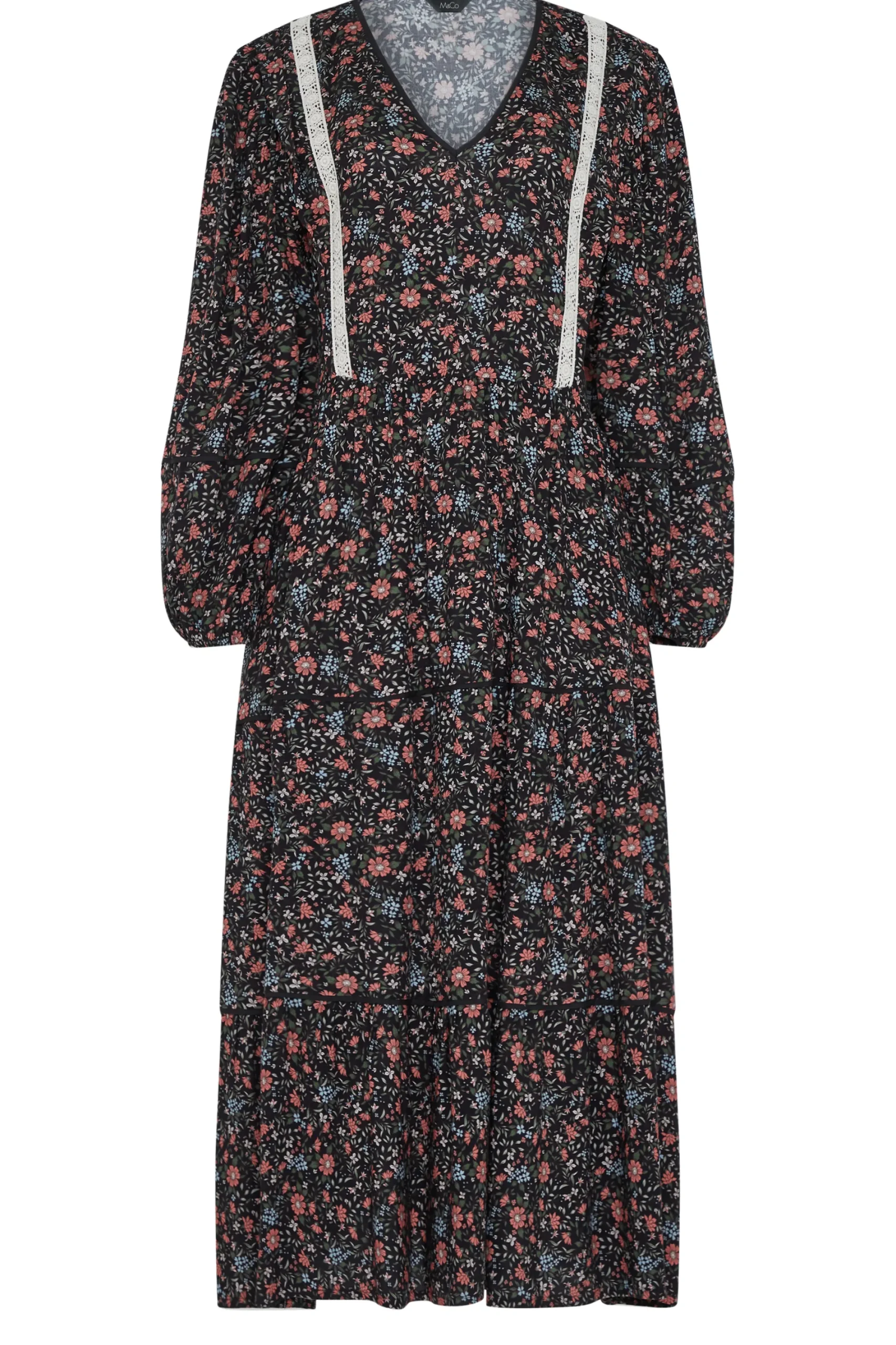 M&Co Womens Black Floral Print Crochet Trim Maxi Dress>Women Maxi Dresses