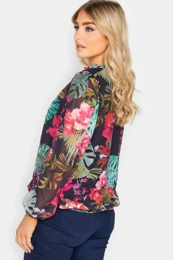 M&Co Womens Black Floral High Neck Blouse><noscript><img width=