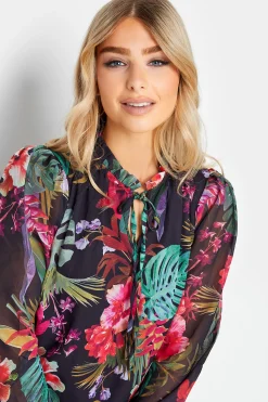 M&Co Womens Black Floral High Neck Blouse><noscript><img width=
