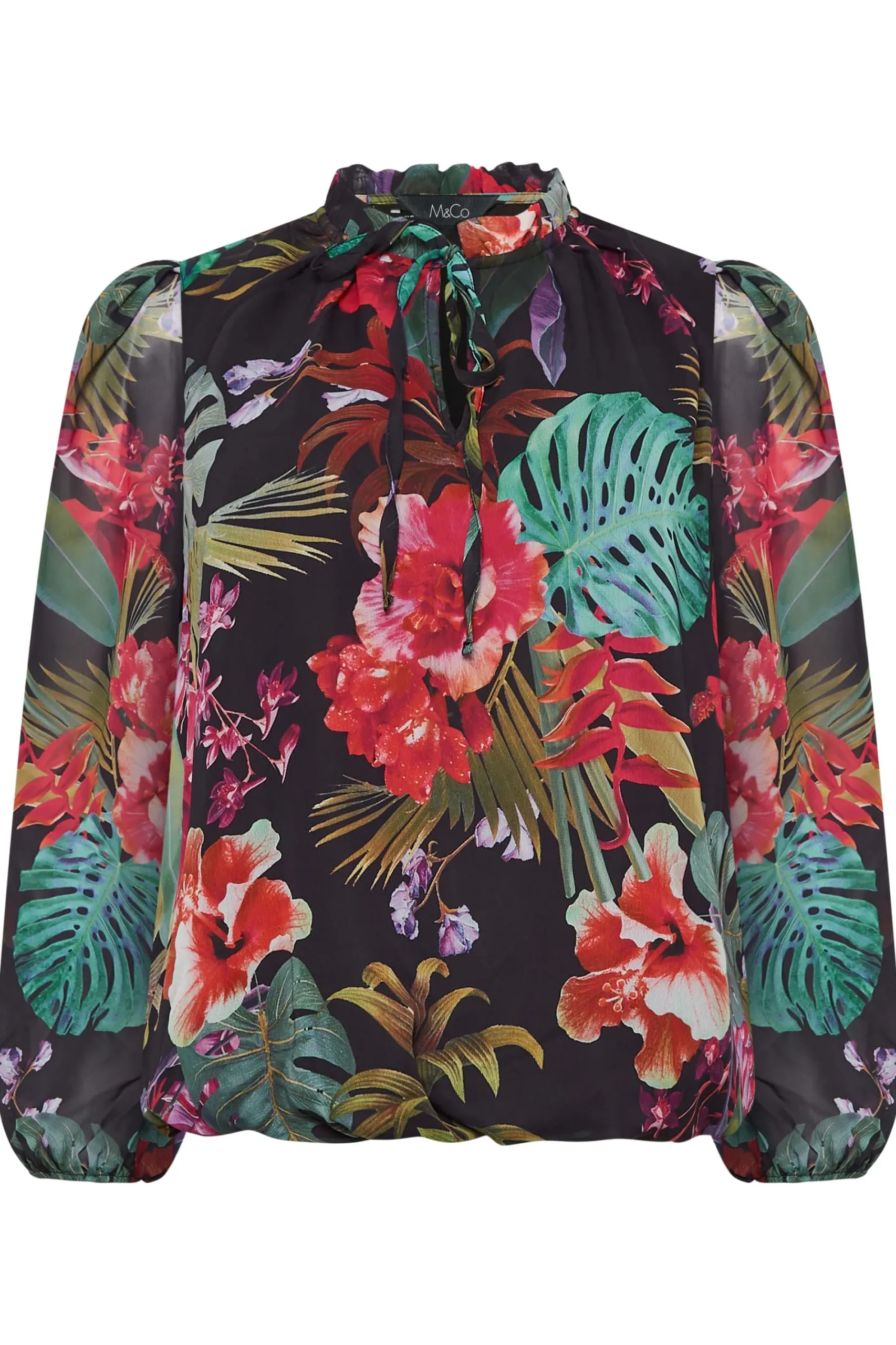 M&Co Womens Black Floral High Neck Blouse>Women Blouses