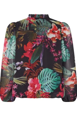 M&Co Womens Black Floral High Neck Blouse><noscript><img width=