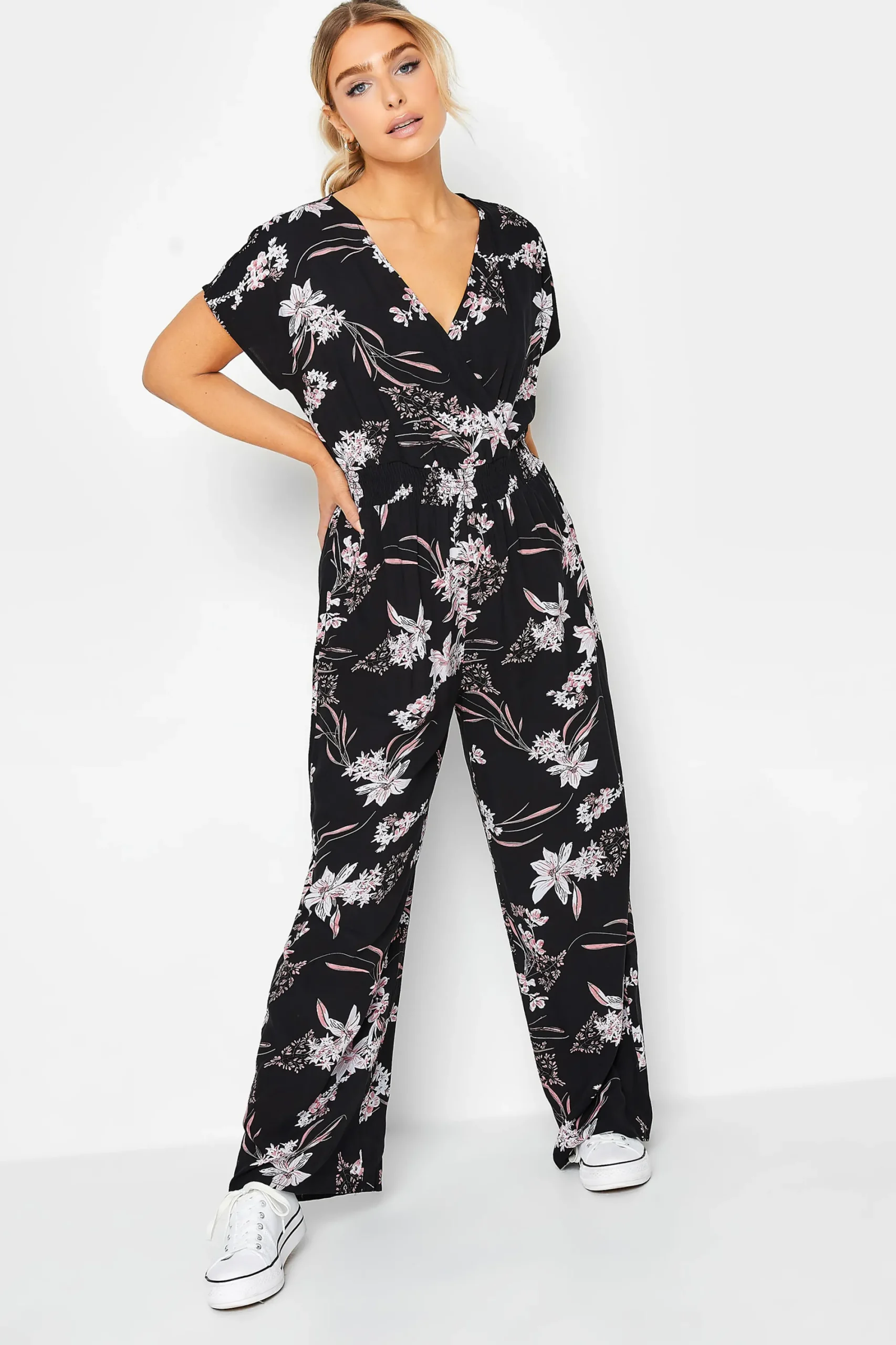 M&Co Womens Black Floral Wrap Jumpsuit>Women Maxi Dresses