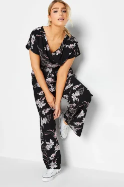 M&Co Womens Black Floral Wrap Jumpsuit>Women Maxi Dresses