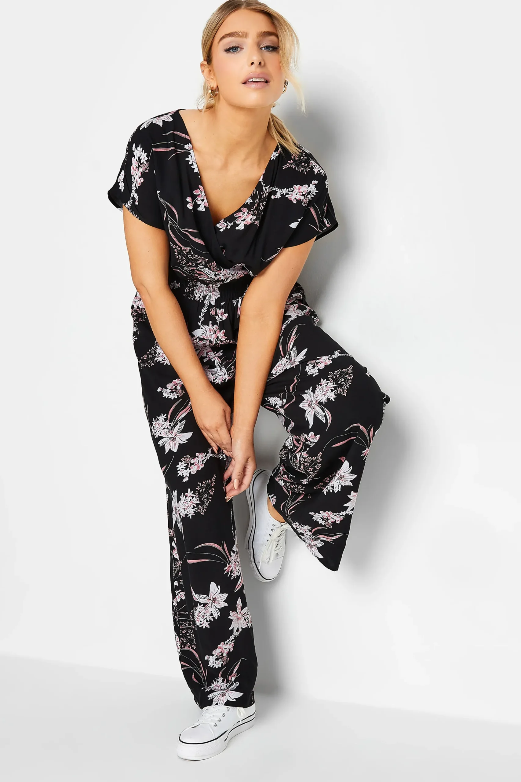 M&Co Womens Black Floral Wrap Jumpsuit>Women Maxi Dresses
