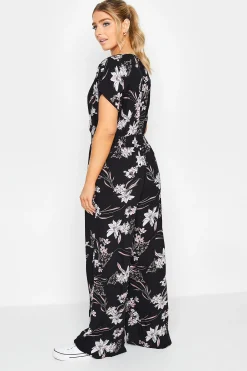 M&Co Womens Black Floral Wrap Jumpsuit><noscript><img width=