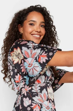 M&Co Womens Black Floral Tie Back Blouse><noscript><img width=