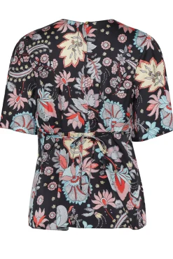 M&Co Womens Black Floral Tie Back Blouse><noscript><img width=