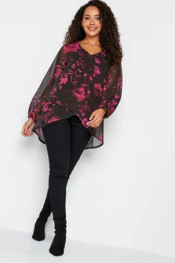 M&Co Womens Black Floral Print Wrap Hem Blouse><noscript><img width=