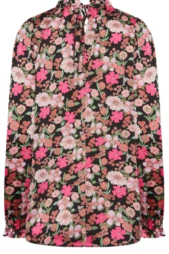 M&Co Womens Black Floral Print Frill Neck Blouse><noscript><img width=