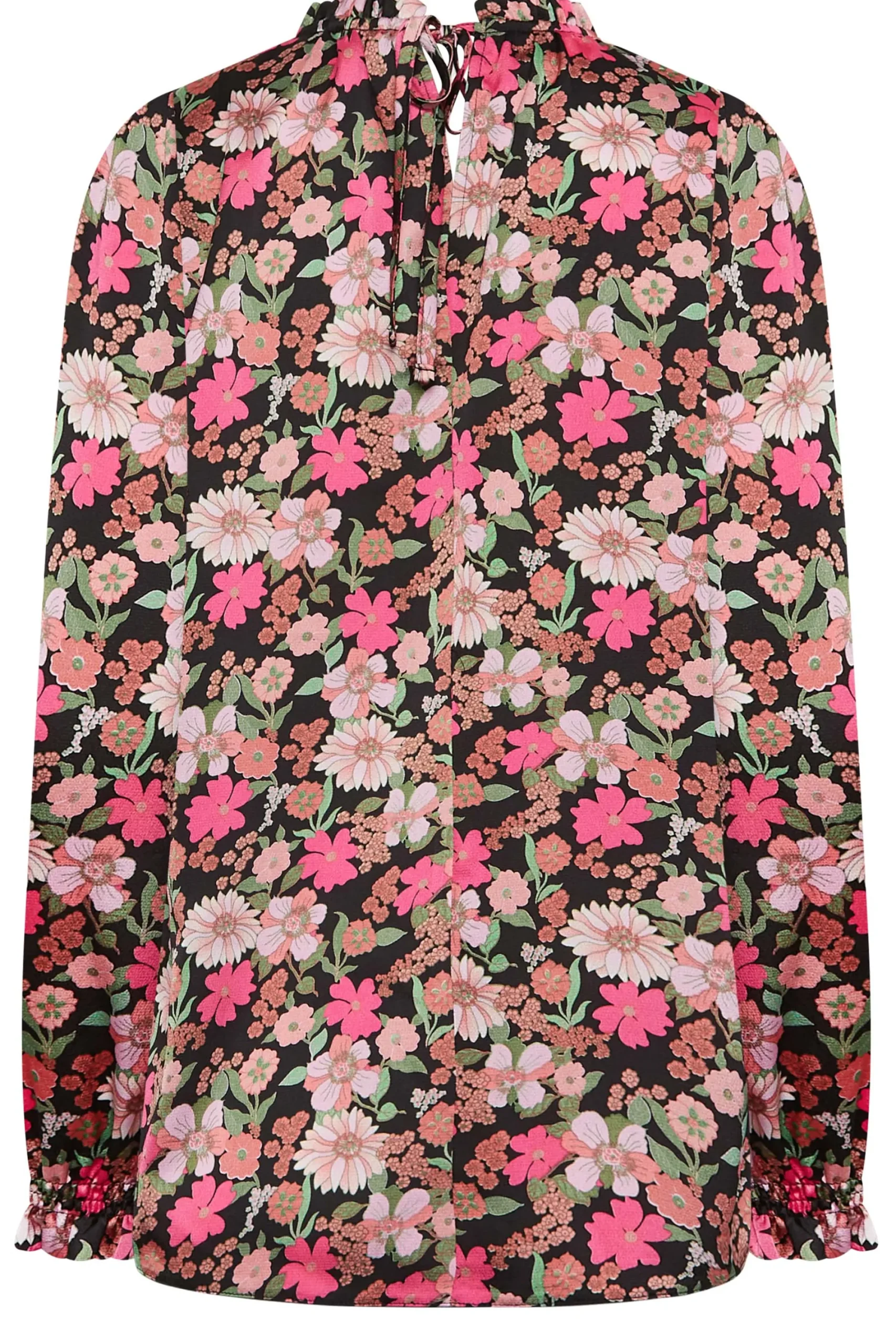 M&Co Womens Black Floral Print Frill Neck Blouse>Women Long Sleeve Tops