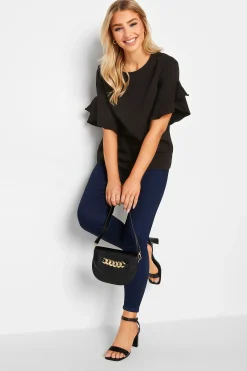 M&Co Womens Black Frill Sleeve Blouse>Women Short Sleeve Tops