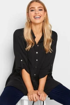 M&Co Womens Black Frill Hem Tab Sleeve Shirt>Women Shirts